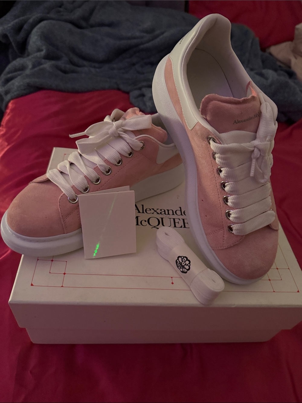 Alexander McQueen Blush Pink Suede Platform Sneakers with White Accents